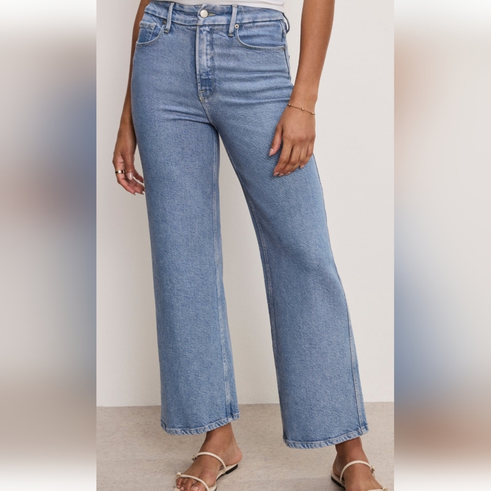 Good American NWT Anthropologie Good Skate Crop Classic Blue Wide Leg Jeans